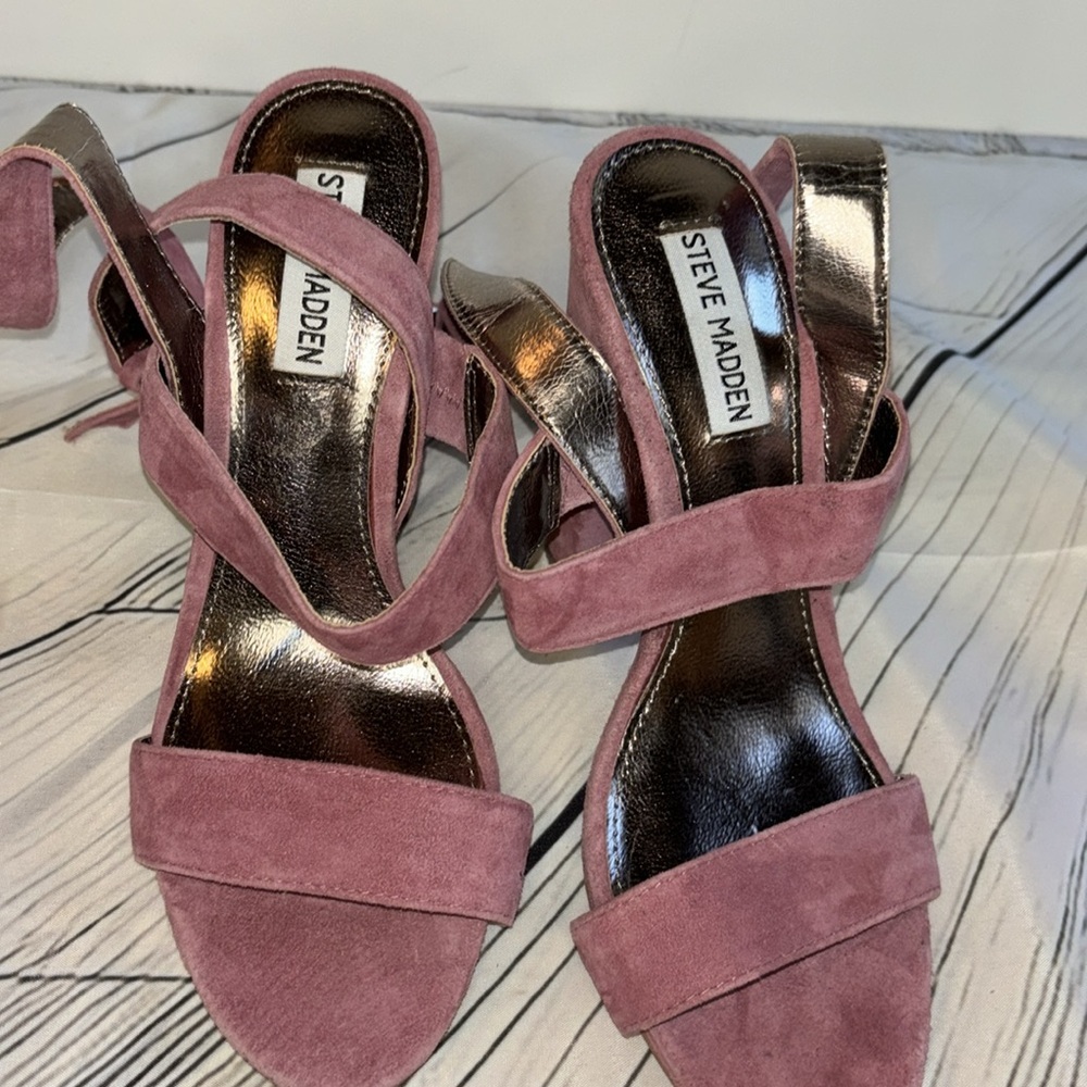 ❤️ Steve Madden Mauve “CANAAN” Strappy Block Heel Suede Sandals Size 7.5 - Picture 2 of 9